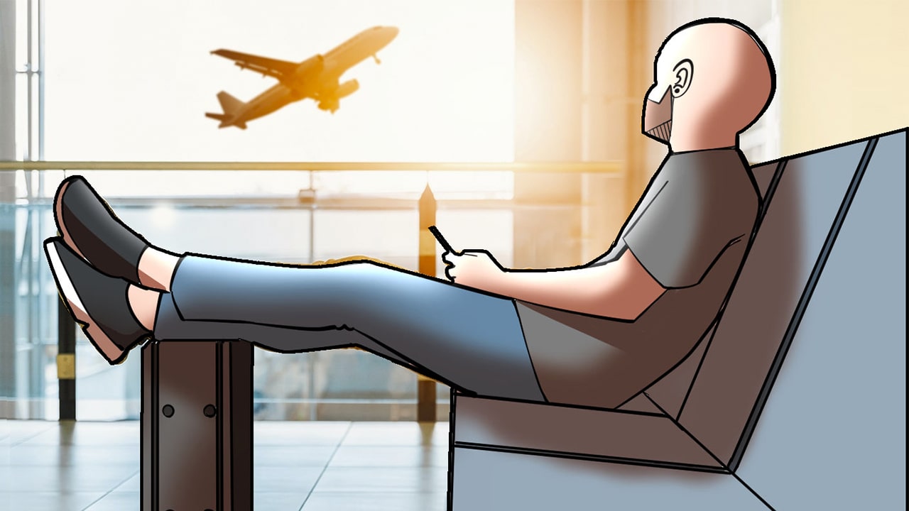 hombre en aeropuerto esperando avión