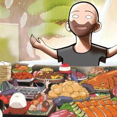 hombre comiendo mucha proteina