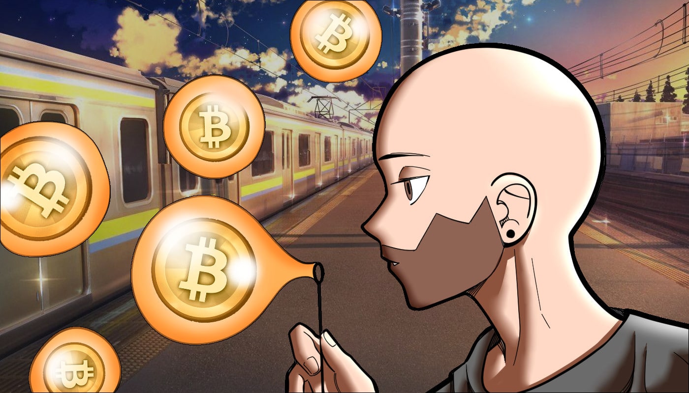 persona soplando burbuja de bitcoin