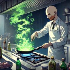cocinero usando sartenes toxicas