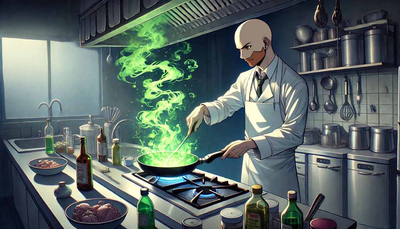 cocinero usando sartenes toxicas