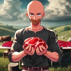 persona comiendo solo carne