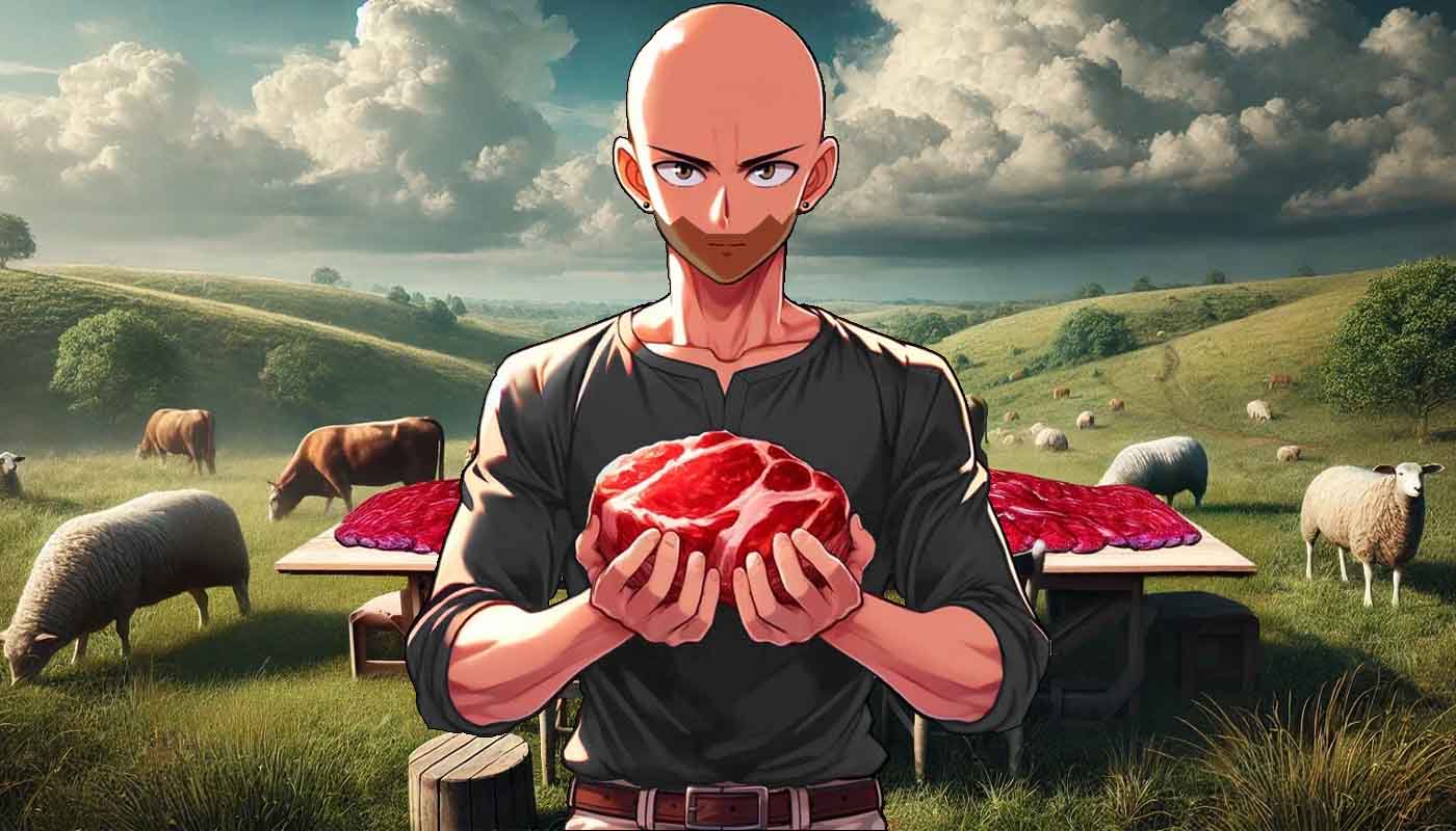 persona comiendo solo carne