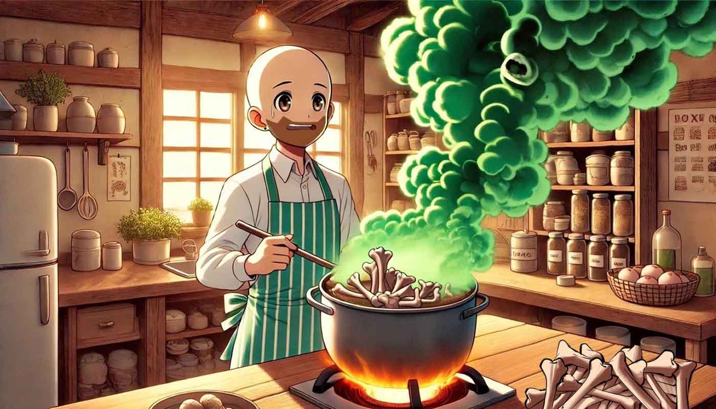 persona cocinando caldo de huesos