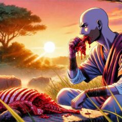 hombre comiendo carne cruda