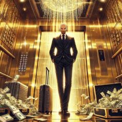 hombre con dinero en ascensor