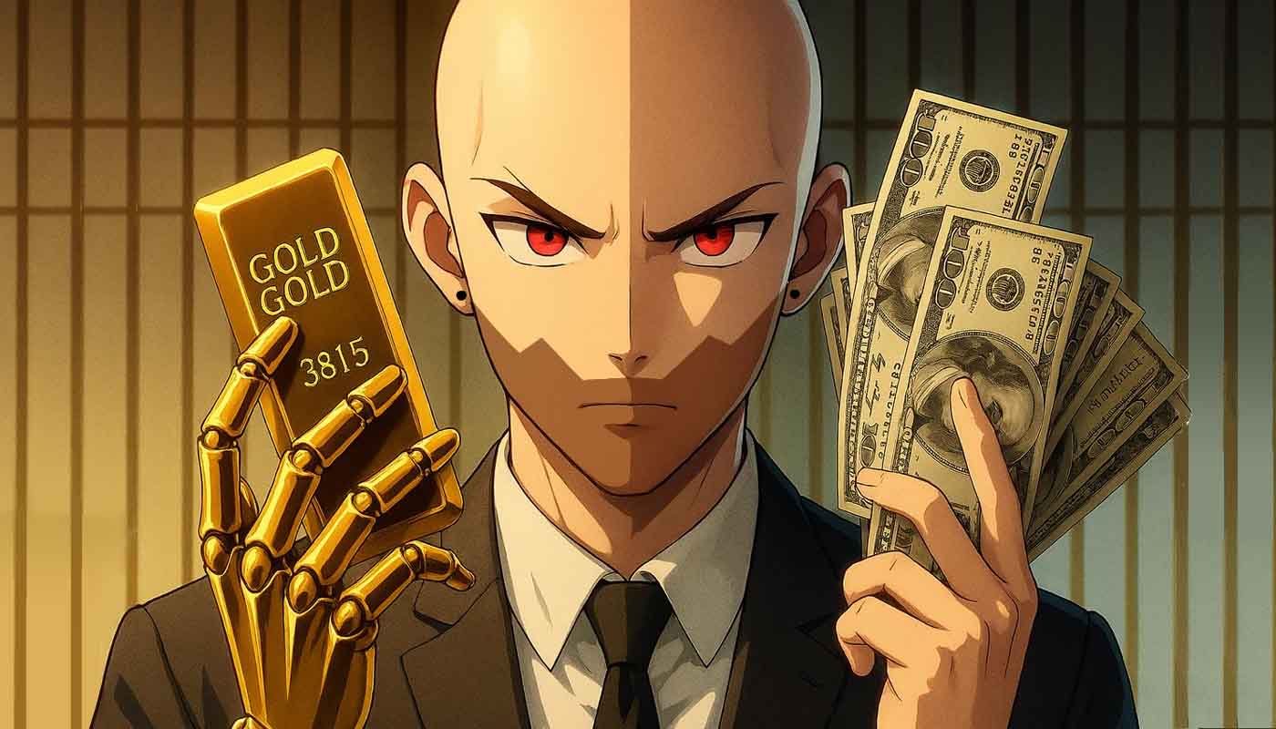 persona con oro y dinero