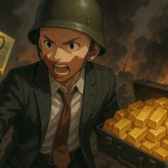persona en guerra con oro y dinero