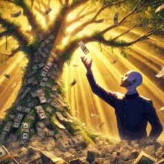 persona recoge dinero de un arbol